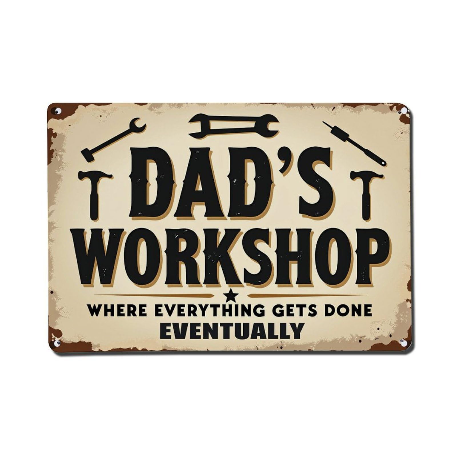 Enderetf Vintage Dad's Workshop Sign With Tools And Text Tin Sign Metal Poster, Home Bar Garage Man Cave Cafe Indoor & Outdoor Wall Decoration 8X12inches