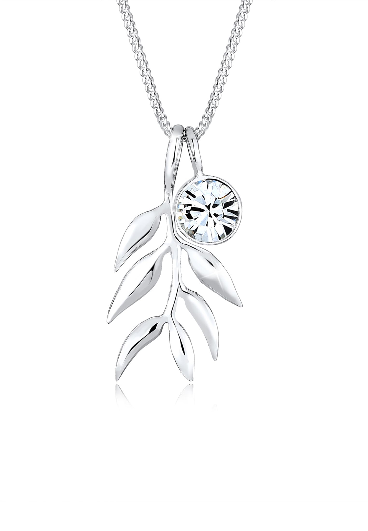 Elli Women Silver 925 Sterling Silver Leaf Crystal Necklace Crystal Necklace of Length 45cm