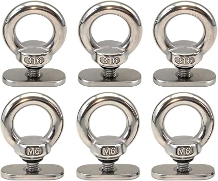 Kayak Track Mount Accessories 6 Pack, Stainless Steel Tie Down Eyelet Rail System for Kayak Canoe Boat RV Trailer Sailboat