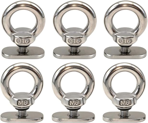 Kayak Track Mount Accessories 6 Pack, Stainless Steel Tie Down Eyelet Rail System for Kayak Canoe Boat RV Trailer Sailboat