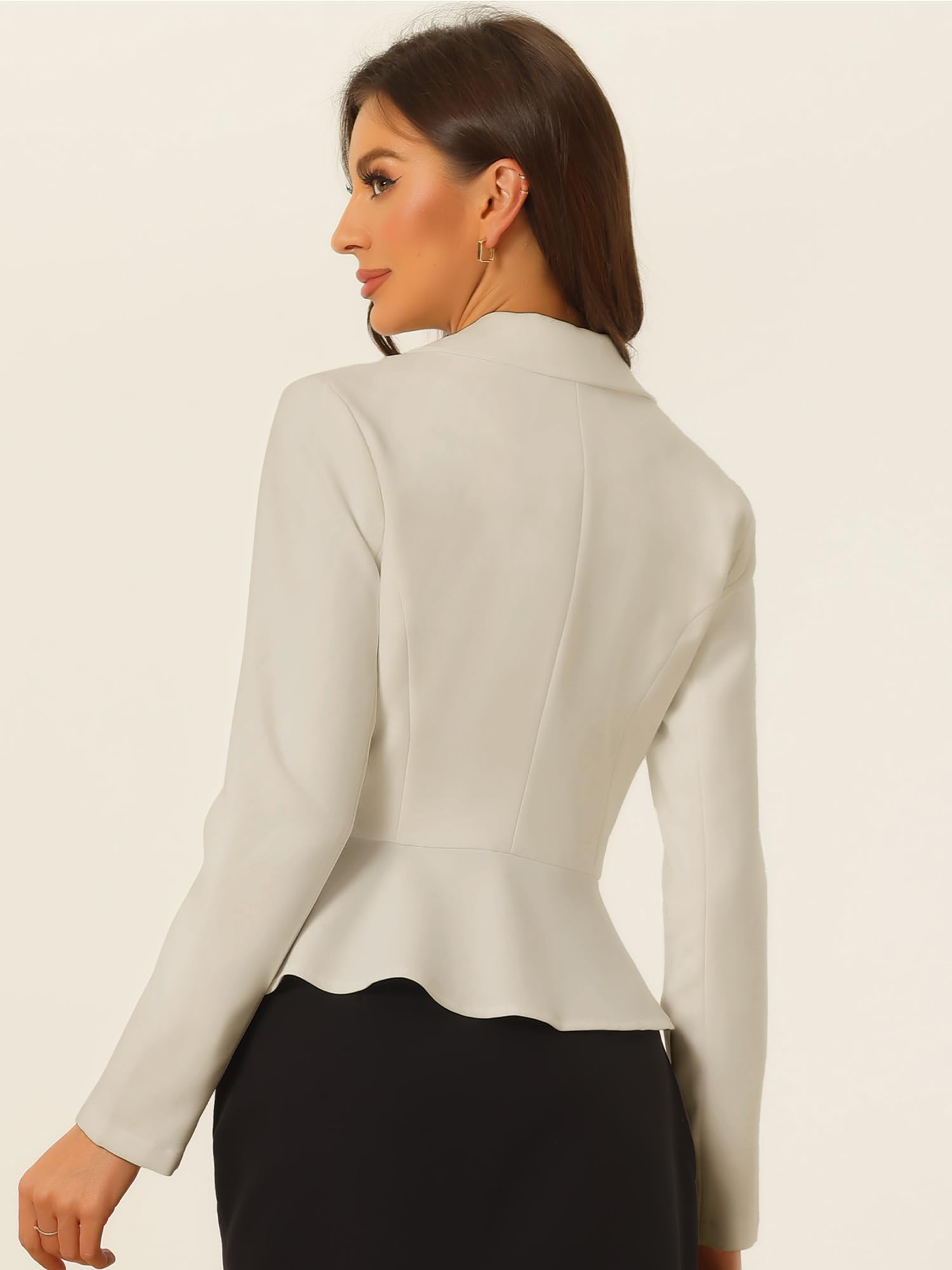 Allegra K Blazer court pour femme, col à revers, manches longues, volants, style péplum, veste de costume de bureau