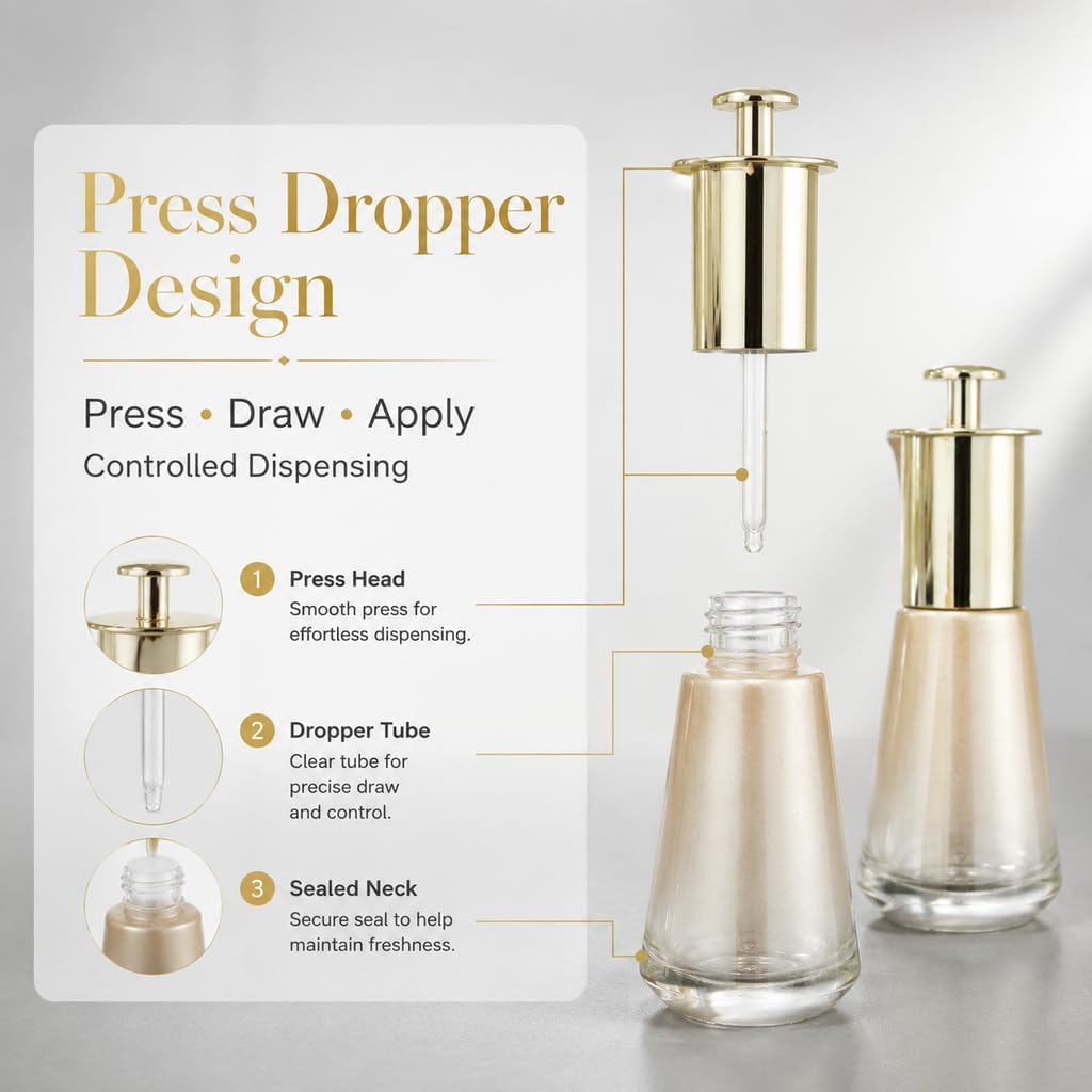 1oz Glass dropper bottle,refillable perfume vanilla extract(Gold)