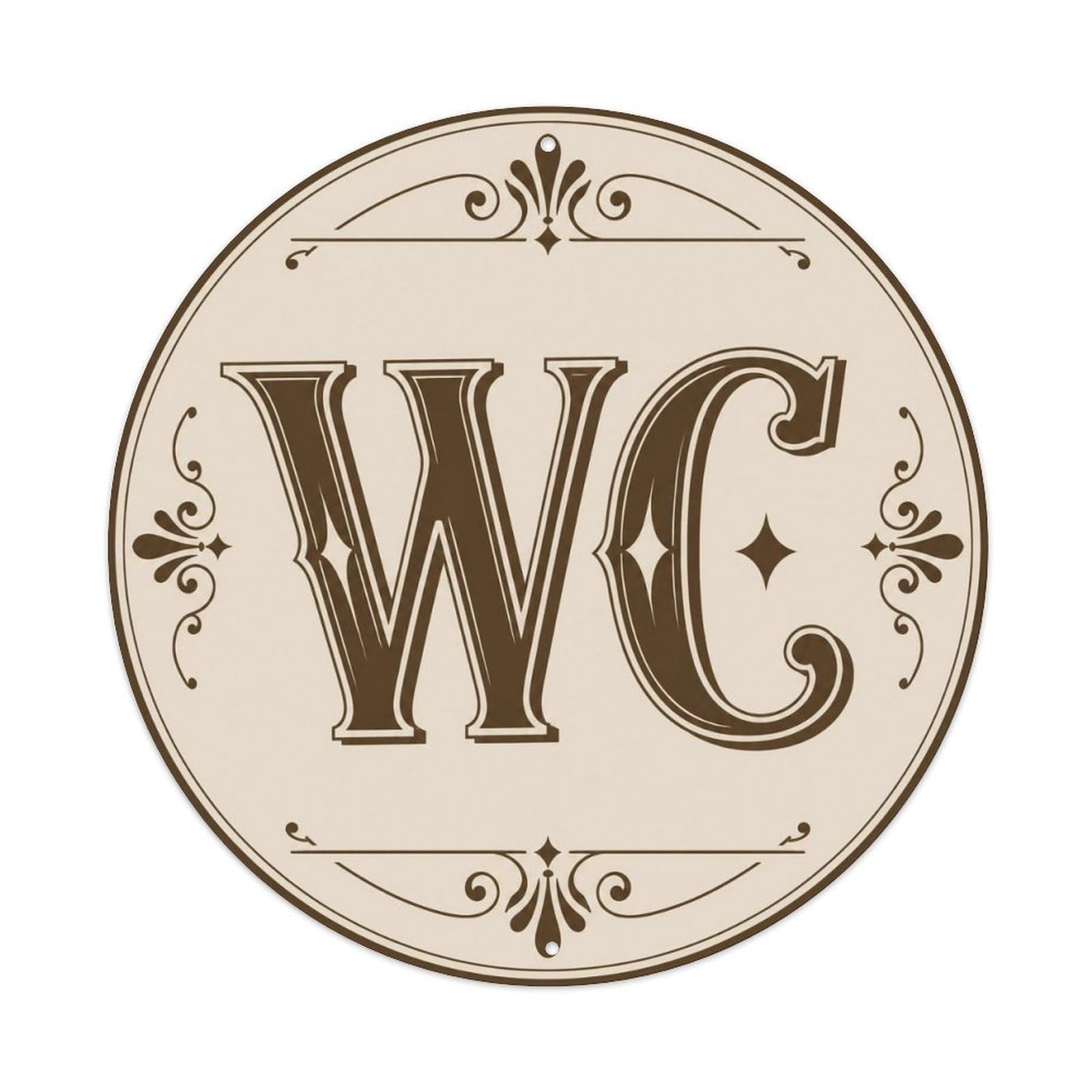 WC Ornate Brown Restroom Notice Vintage Border Crest Metal Tin Sign