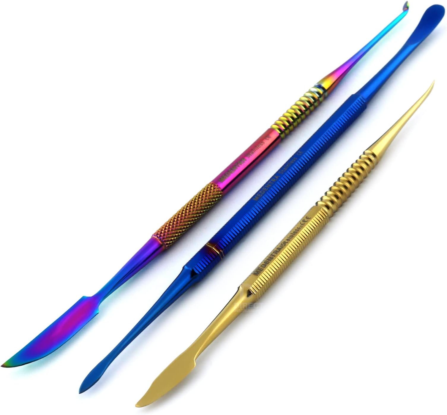 3 Pieces Multi Titanium Color Dental Waxing Instruments Kit Carvers Zahle Beale Lecron Wax Modelling Mixing Spatula Knife Lab