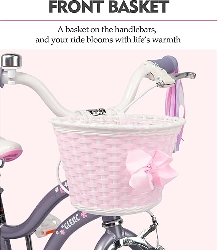 Miniatura 8 de Glerc Petal Girls Bike, 12-18 Inch Kids Bike for Ages 2-9 Years Old Children, Princess Style Kids Bicycle with Training Wheels & Basket & Streamers,