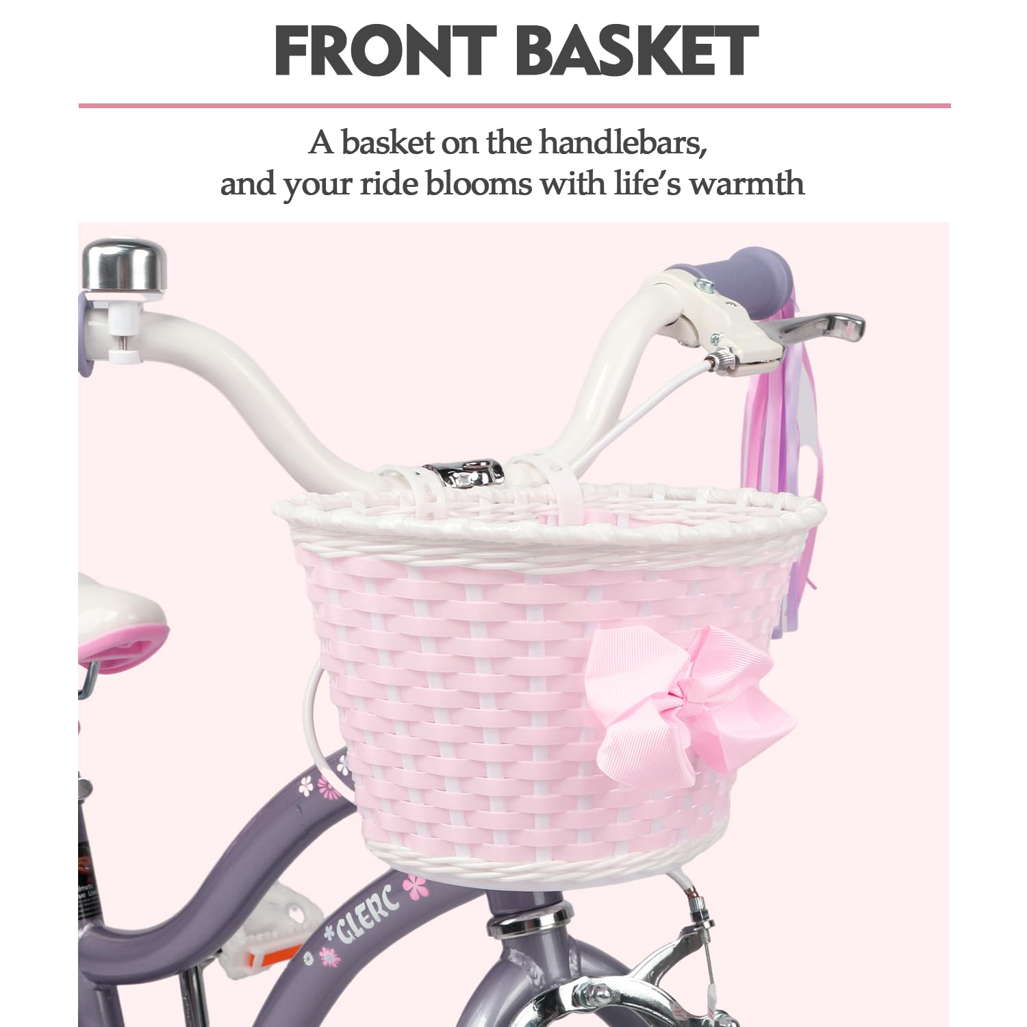 Glerc Petals 12 14 16 Zoll Kinderfahrrad Prinzessinnen-Stil für 2-8 Jahre alte Mädchen, mit Lenkerquasten & Korb & Stützrädern,Rosa/Blau/Lila/Pfirsichfarben
