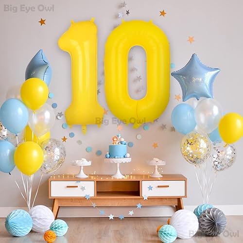 Miniatura 7 de Globos grandes de papel de aluminio amarillo número 0 de 40 pulgadas, helio grande Mylar Zero globo para decoración de fiesta de cumpleaños de