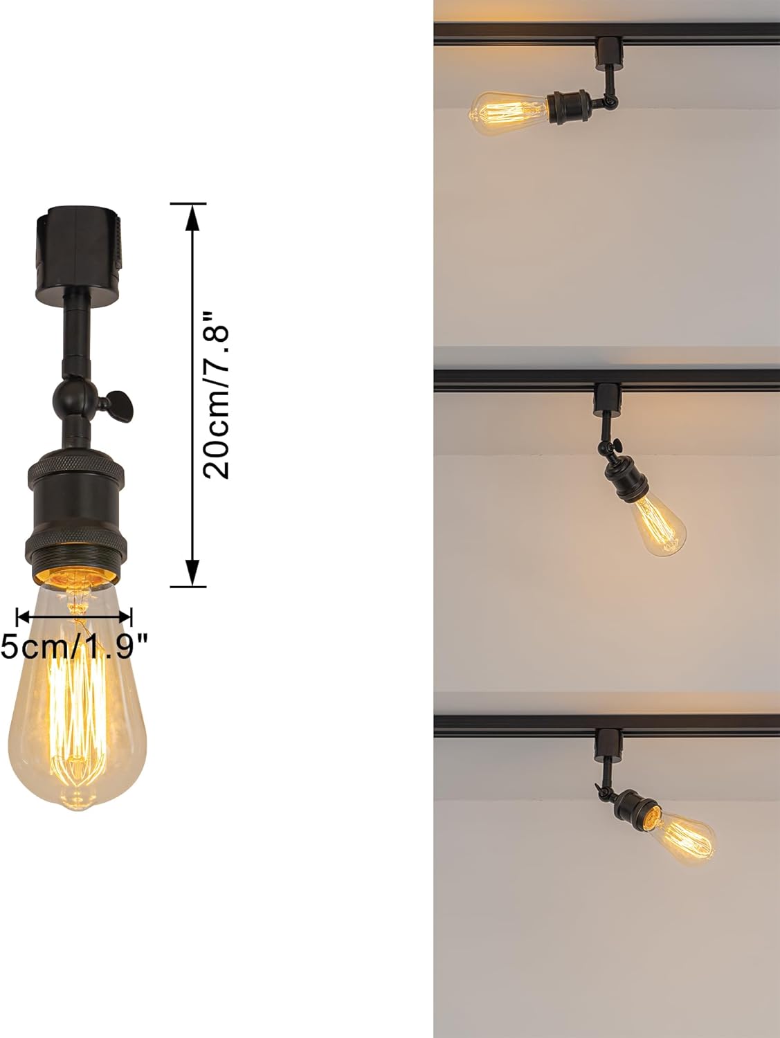 Set of Three Retro Design E26/E27 Base Adjusted Titl Angle Rotated H System Mini Matte Black Track Head Lighting for Gallery Loft Kitchen Farmhouse(No Bulb & Track)