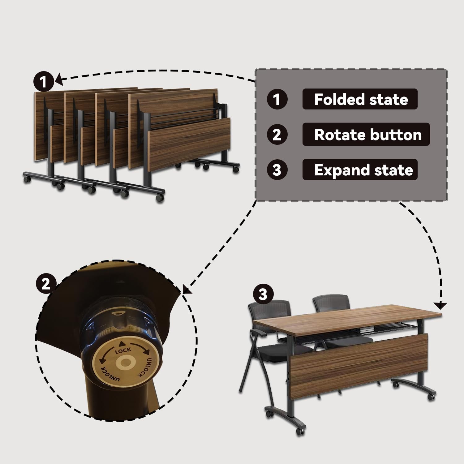 Folding Office Conference Table,8Pack Flip Top Mobile Training Table with Wheels,Foldable Rectangle Large Conference Room Tables for Meeting Room,Modular Meeting Seminar Table for Classroom,Boardroom