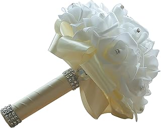 CUIWEI Wedding Bouquet - Bride & Bridesmaid Hand Roses, Silk Roses Crystal Diamond Artificial Flowers for Wedding Parties, Churches (Beige)