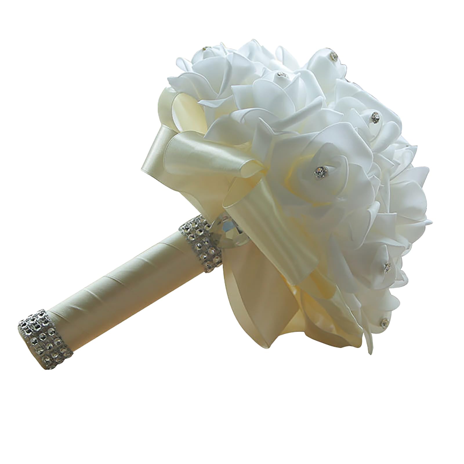 Bouquets de mariage pour mariée, roses artificielles en soie beige avec strass de fête