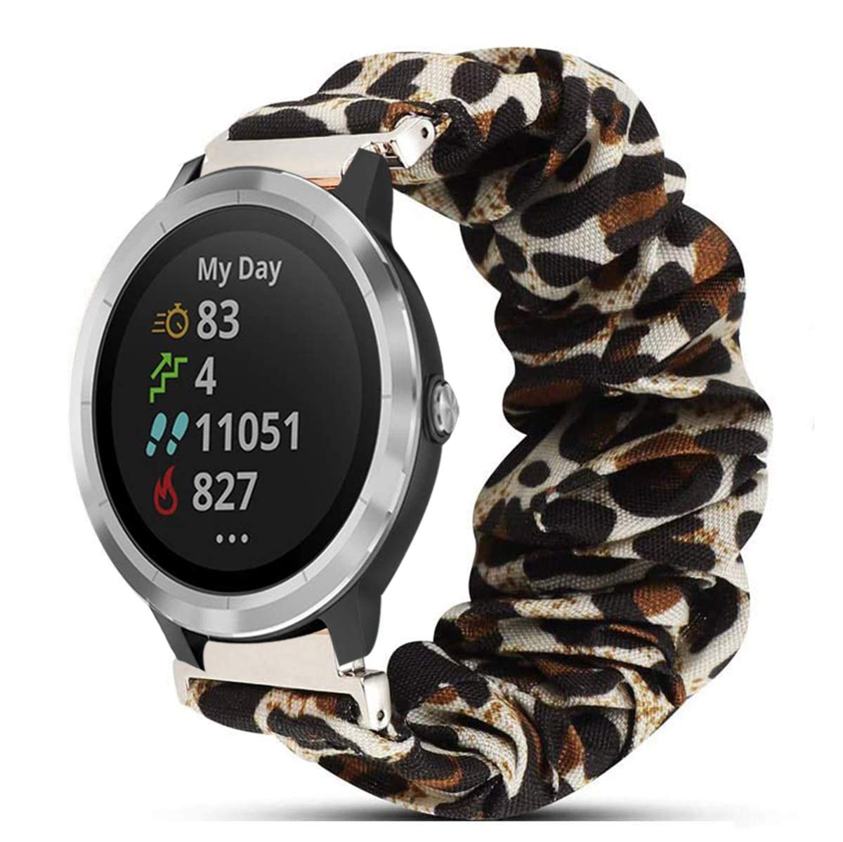Giaogor Compatible with Garmin vívoactive 3 Scrunchie Band, Soft Pattern Printed Fabric Scrunchie Elastic Wrist Bracelet Strap for Garmin vívoactive 3 GPS Smartwatch (Leopard)