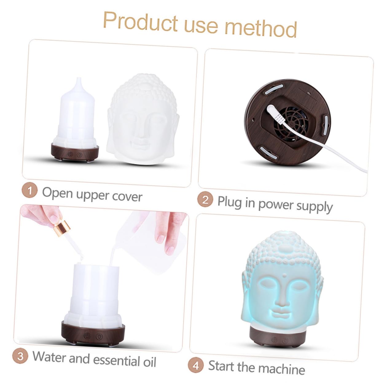 GALPADA Difusor De Aromaterapia Ultrasónico Cabeza De 220-240v Cerámica Base Madera Clara Para Yoga Hogar Oficina Dormitorio Aromatizador y Humidificador