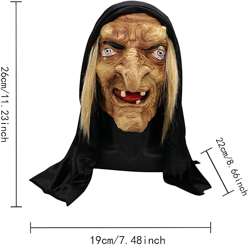 Miniatura 8 de FAFAN Máscara de bruja de cabeza malvada de Halloween, máscara de PVC Hop Hip Halloween Dance Mask Mujer Arrugas Halloween Scary Headgear Máscara de