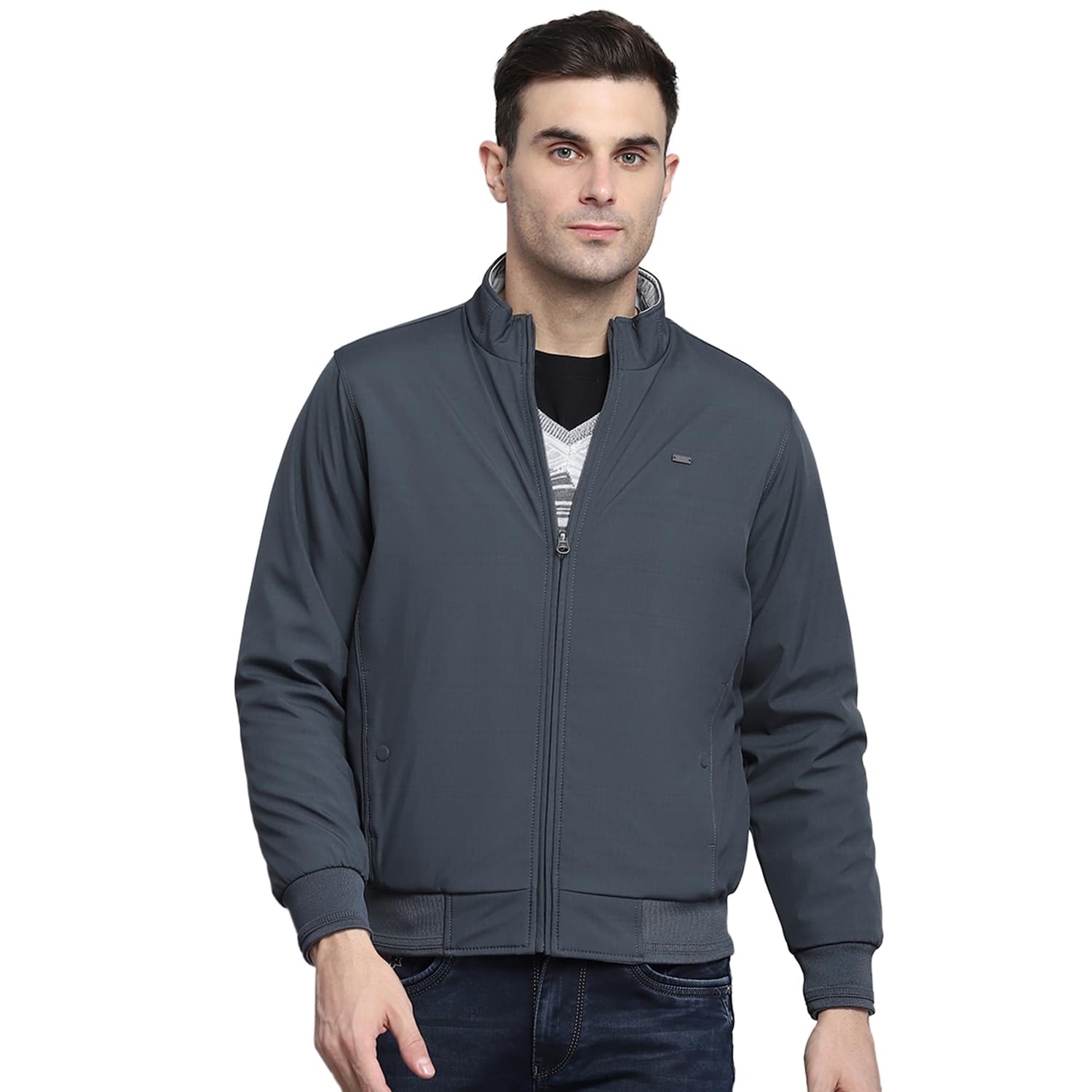 monte carlo Mens Solid Navy Blue Mock Neck Full Sleeves Jacket-picture-53
