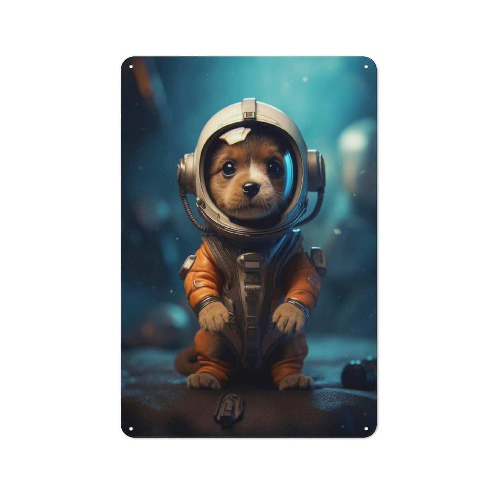Junmoney Puppy Astronaut Tin Sign 30X20cm For Living Room Wall, Rustic Wall Decor, For Living Room Decor Lovers