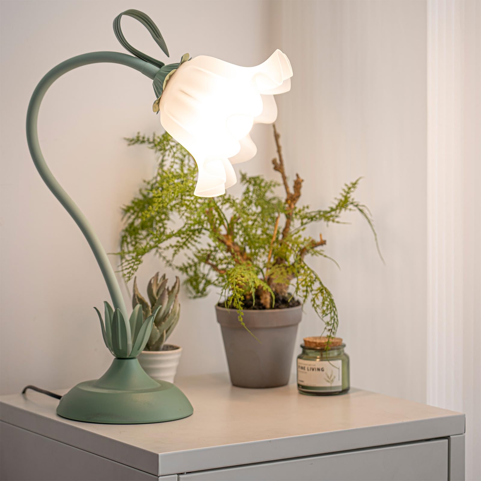 Fiori Lampada da Comodino,Flessibile DIY Lampada da Tavolo con 3-Luci,Lampada da Scrivania da Lettura Moderno Dimmerabile,Lampada da Comodino per Ragazze,Soggiorno,Camera Da Letto,Verde.
