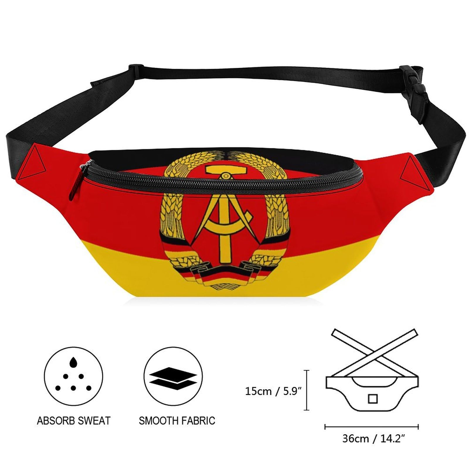 East Germany German Democratic Republic Flag Waist Pack Hands-Free Running Belt Lightweight Fanny Pack for Travel Gym Hiking