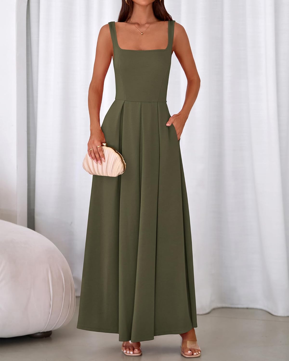 BTFBM Women Summer Square Neck Maxi Dress Spring 2026 Elegant Classy Sleeveless Formal Wedding Guest Cocktail Dresses - Image 6