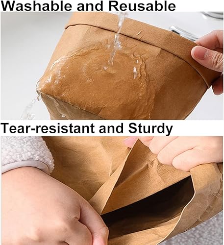 Miniatura 3 de Muka Paquete de 4 bolsas de papel kraft lavables para almacenamiento de alimentos, organización del hogar, 5-34 x 5-34 x 11 pulgadas