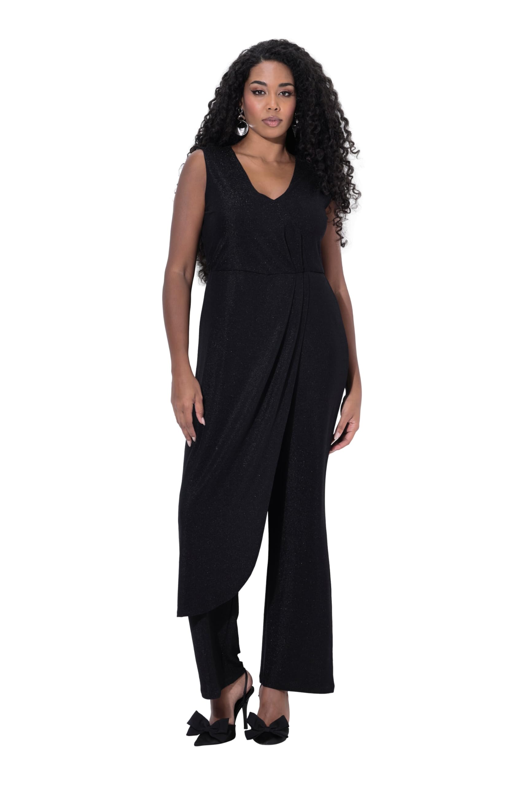 Ulla Popken Damen große Größen Übergrößen Plus Size Jumpsuit, Glitter, weites Bein, V-Ausschnitt, ärmellos 844396