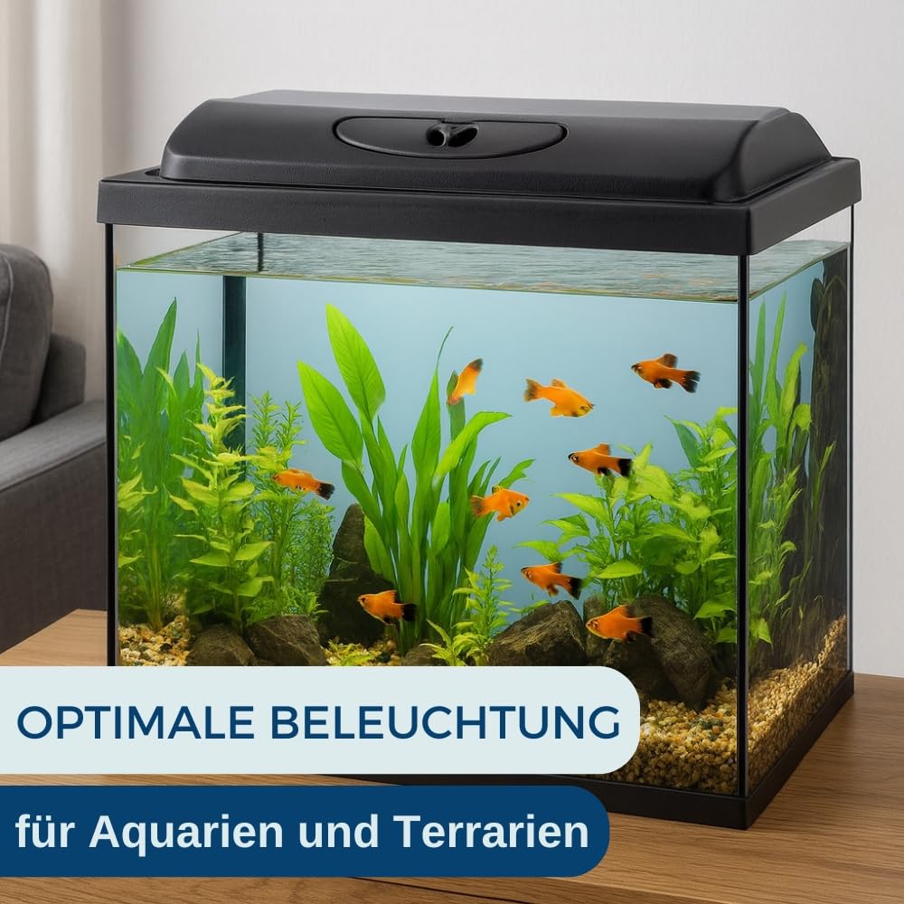 GarPet Aquarium Abdeckung LED 60x30 cm Schwarz Mit Licht Terrarium Beleuchtung