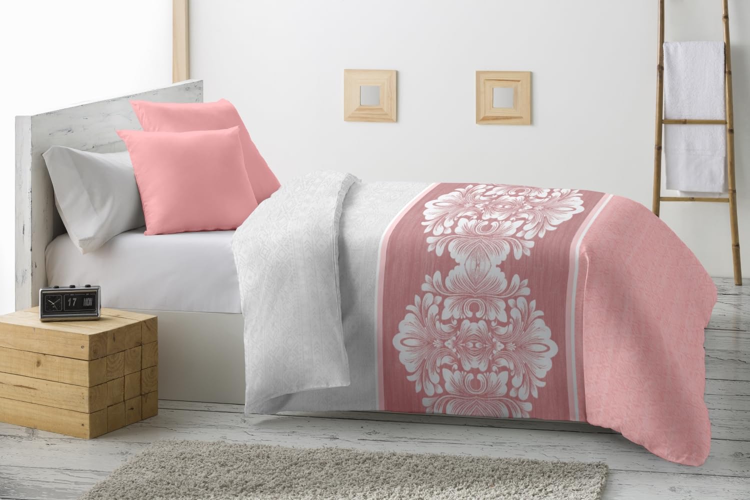HaraDeco Colcha Edredón Estampado Reversible, Cubrecama Ligera sin Funsa Almohada Confecciona con Microfibra (Bragi Rosa, Cama 150/250x260cm)