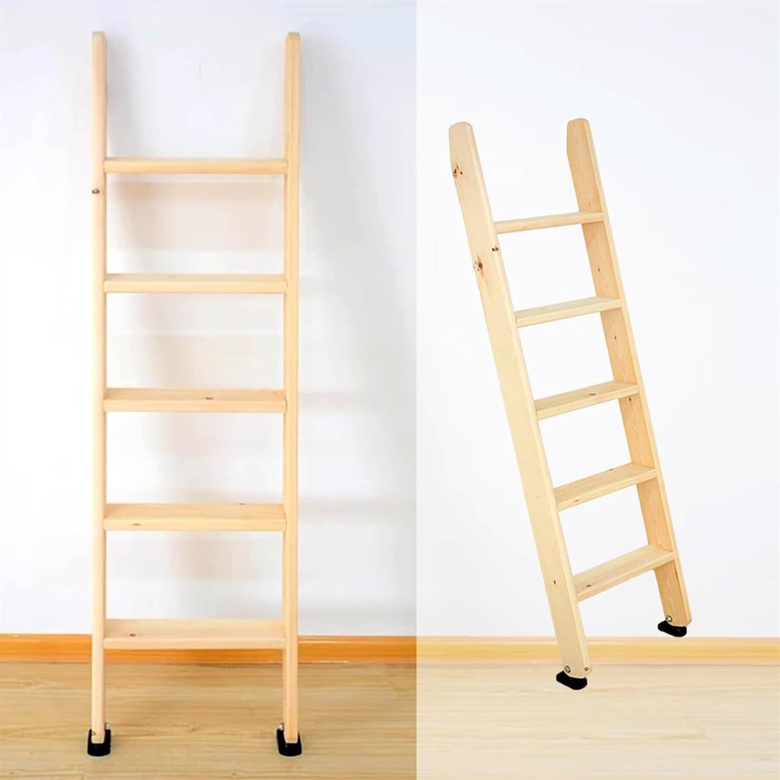 Hochbettleiter aus Massivholz mit Haken und rutschfesten Füßen – Robuste Leiter für Etagenbetten (150 cm) – Multifunktionale Kletterstufen für Kinder und Erwachsene – Stabil und SI