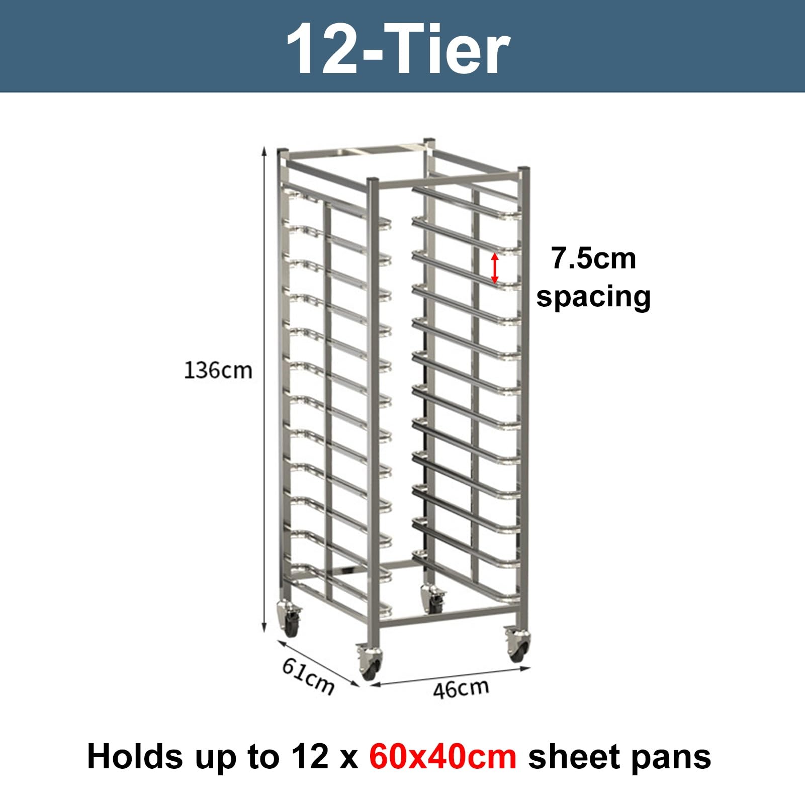 Carro Bandejas Horno Carrito con Ruedas para Bandejas de Horno | Carro de Enfriamiento Comercial para Panadería; Carrito Organizador y de Almacenamiento para Bandejas de Galletas Pan y Pizza