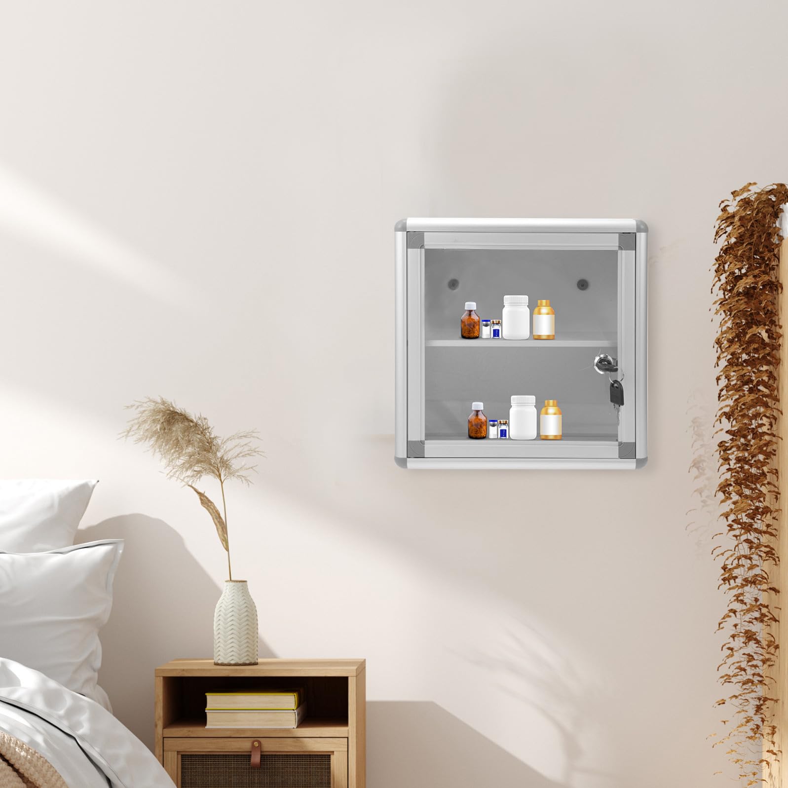 Casetta Medicinali da Muro in Lega di Alluminio Argento | Contenitore Multiuso Design Sicuro, per Medicine e Oggetti di Valore, per Viaggi e Attività All'aperto