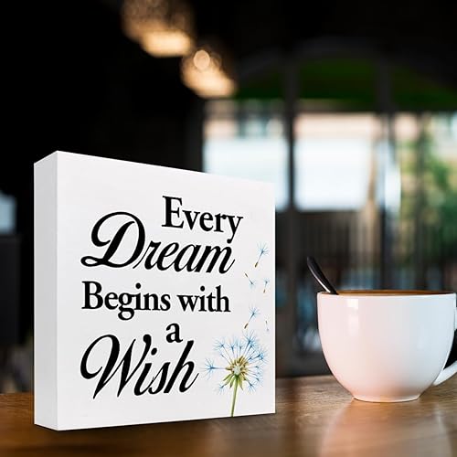 Miniatura 3 de z-crange Every Dream Begins with a Wish - Letrero de madera de diente de león para decoración de escritorio, decoración de escritorio rústica
