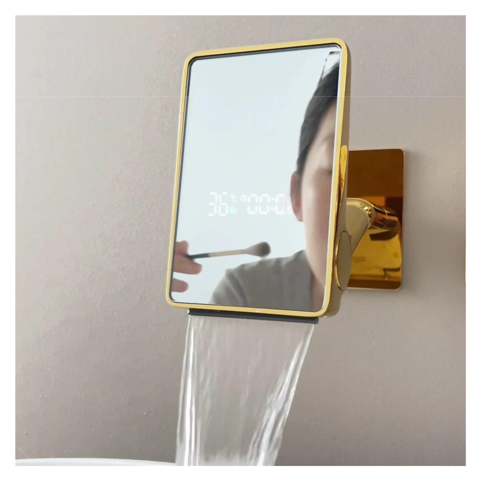 Rubinetto per lavabo a LED dorato a parete, miscelatore caldo freddo con display digitale a 2 fori,Sicuro e affidabile(Gun Grey)