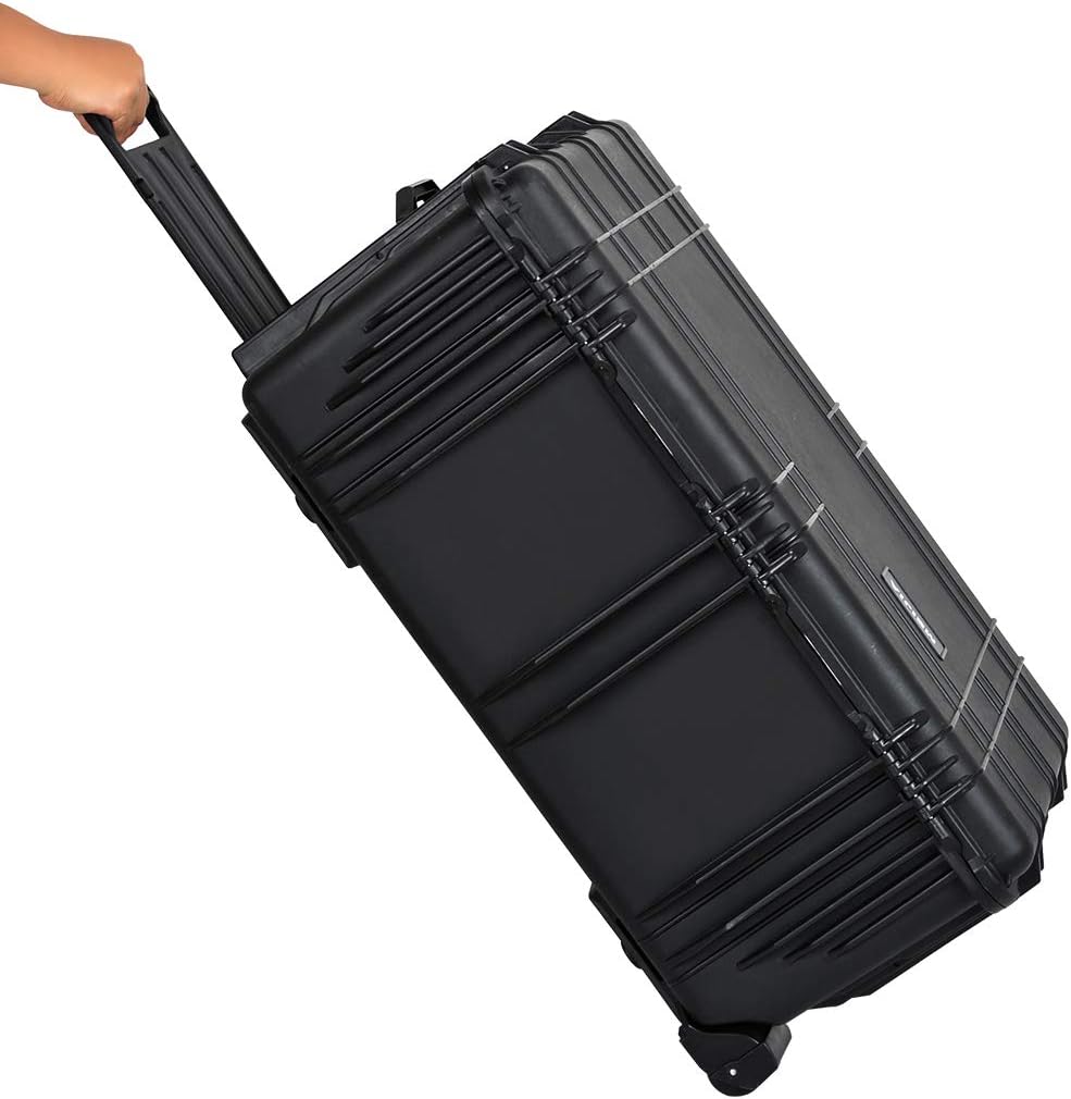 MIEJIA Waterproof Rolling Hard Case with Retractable Pull Handle and Wheels,Foam Inserted, Elegant Black, Fit for Camera, drones, rifles,equipments,Lens,31.1X23.42 X14.37 inches