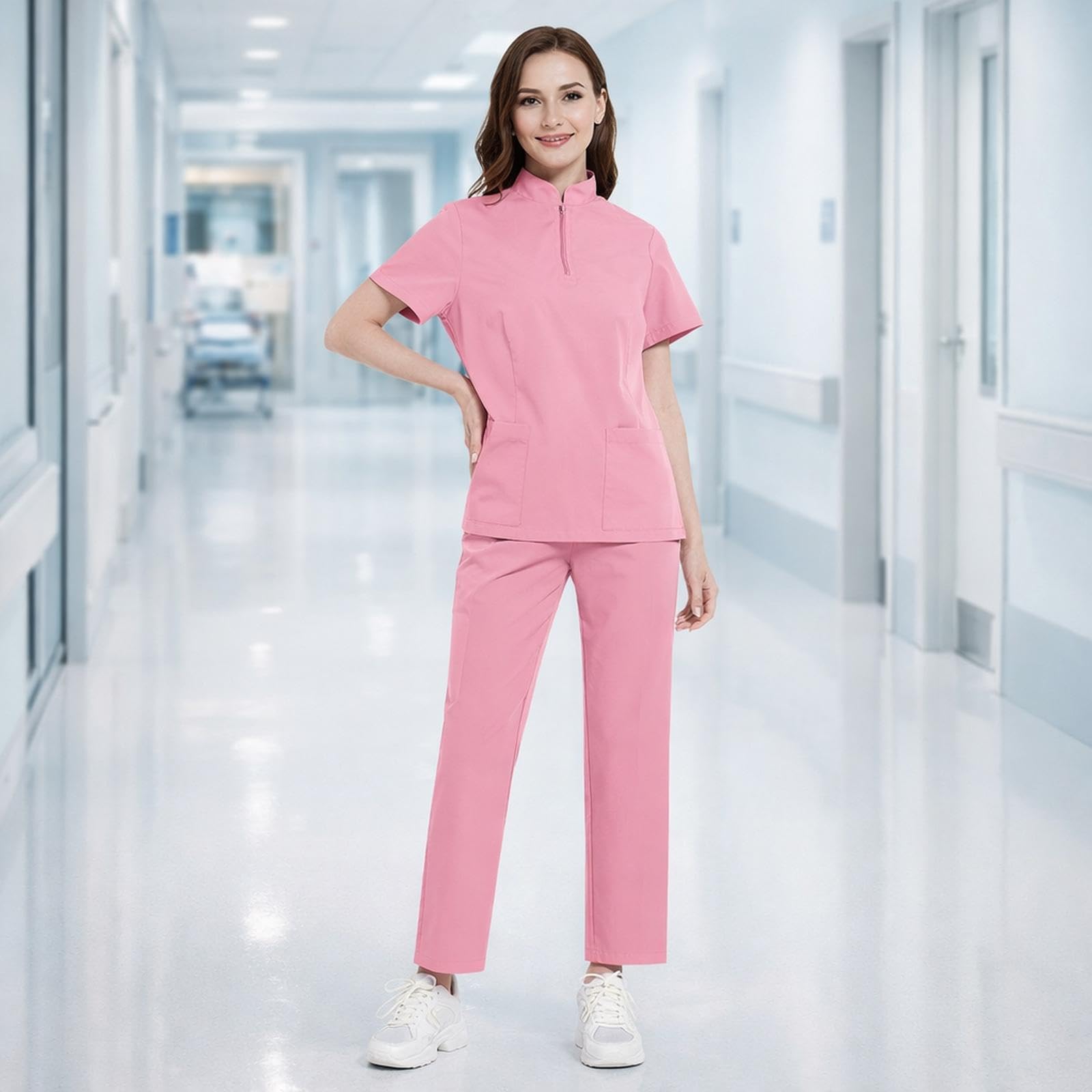 Completo Da Donna Composto Da Maglia Elasticizzata a Maniche Corte E Pantaloni con Molteplici Tasche, in Tessuto Traspirante di Poliestere Ed
