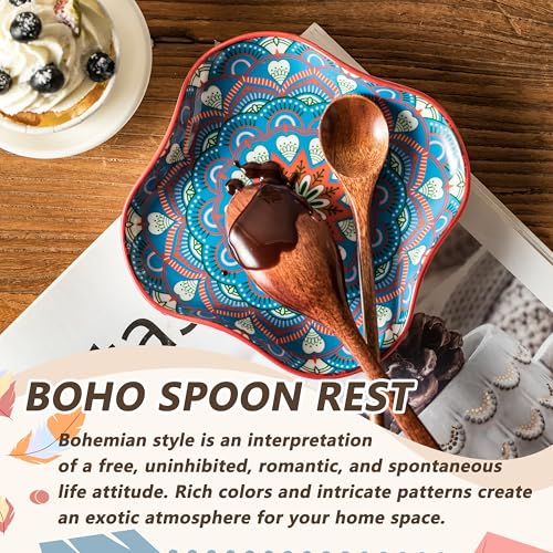 Image of Ceramic Spoon Rest, Boho Kitchen Gadgets for Stove Top & Counter | Large Heat-Resistant Holder for Cooking Utensils - Fits Spatulas, Coffee Spoons, Ladles & Tongs, Modern Kitchen Decor, Red