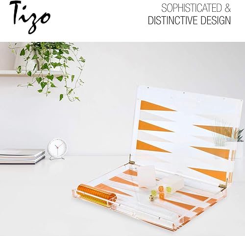 Miniatura 3 de TIZO Elegante juego de backgammon Lucite de 18 pulgadas, chips Lucite y tazas con cierre magnético, elegante y práctico decoración del hogar de