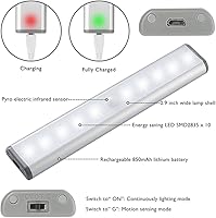 Vista 3 de Stick-on Anywhere Portable Little Light Wireless LED Under Cabinet Lights 10-LED Motion Sensor Activated Night Light Build in Rechargeable Battery
