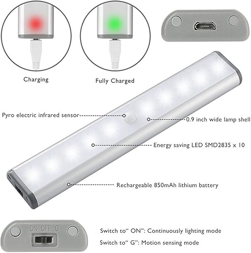 Miniatura 3 de Lámpara portátil pequeña autoadhesiva para pegar donde usted quiera Luz LED inalámbrica Lámpara para armarios inferiores Lámpara con 10 LED con