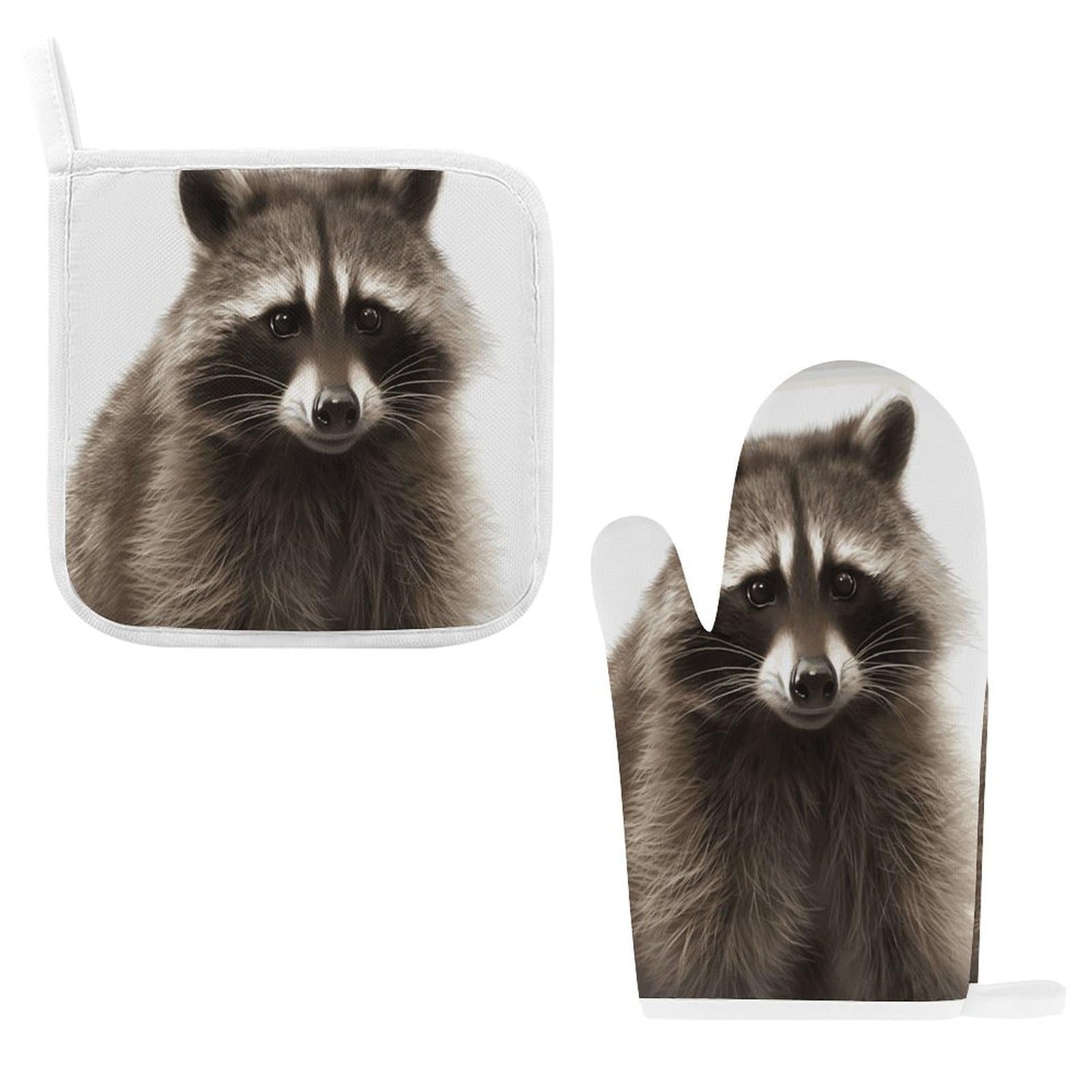 Btcowzrv Style Hairy Raccoon Oven Mitts And Pot Holders 2Pcs Set