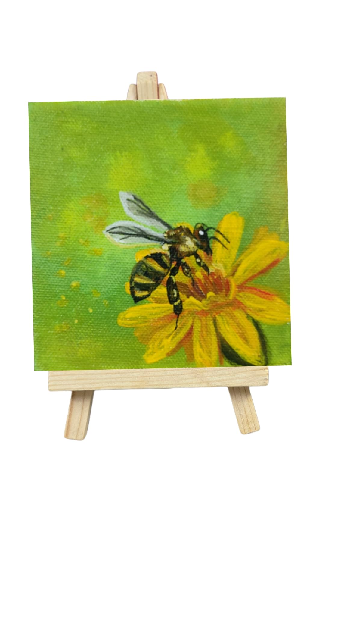 Mini Acrylic Bee on Flower Painting with Easel Stand, 4x4 Inch | Canvas Art, Wooden Easel Included, Nature Theme, Hand Painted, Desk Decor-image-27