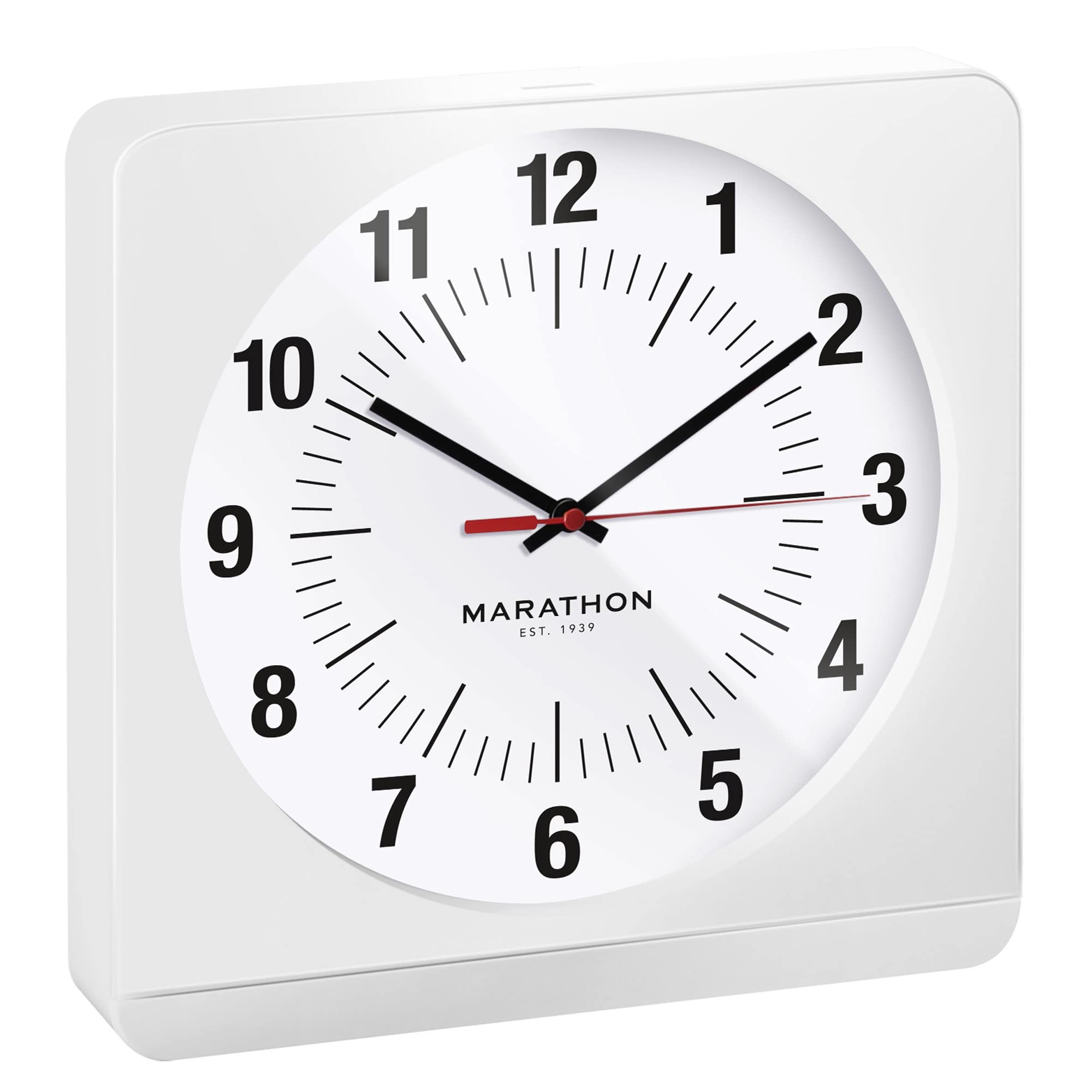 Horloge murale carrée silencieuse de 30,5 cm avec rétroéclairage automatique ambre