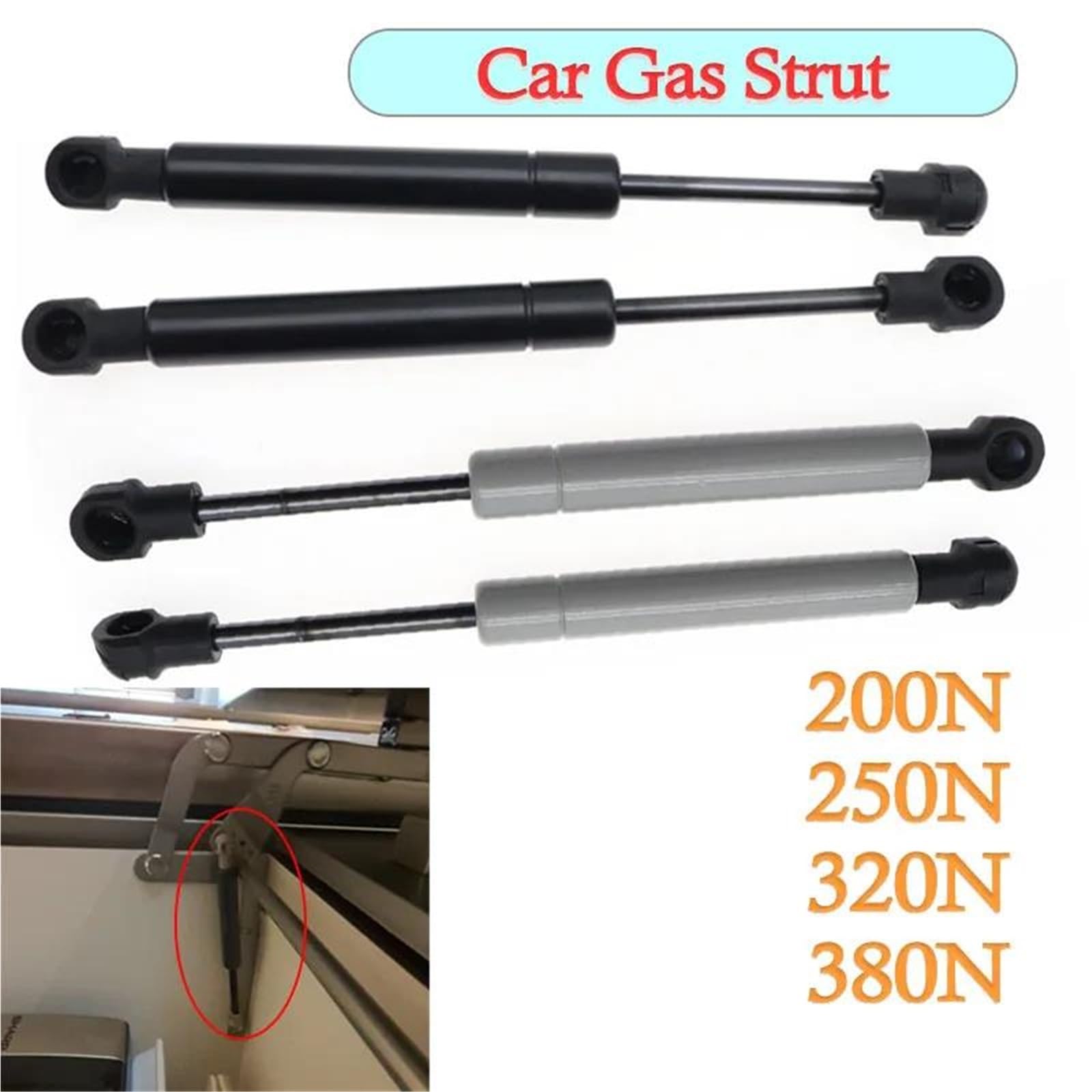 Lot De 2 Vérins À Gaz Universels 200/250/320/380 N 195 Mm Pour Voiture, Bateau, Caravane, Amortisseur De Capot Ressorts À Gaz Hayon