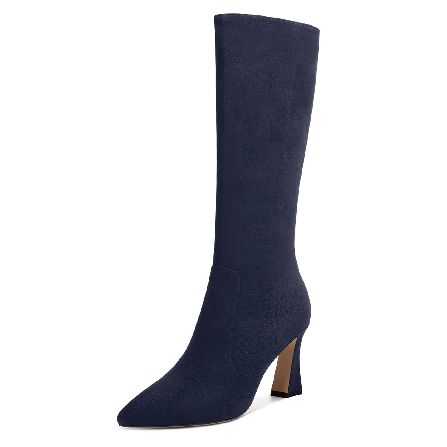 WAYDERNS Womens Solid Zip Dating Pointed Toe Suede Dress Block High Heel Knee High Boots 3 3 Inch