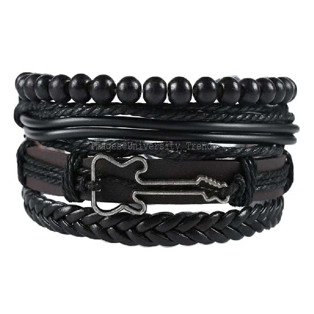 University Trendz Multistrand Genuine Leather with Guitar Charm Leather Bracelet for Men Boys Music Lover (Set of 4) (B096SYCTC5) Amazon Price History, Amazon Price Tracker