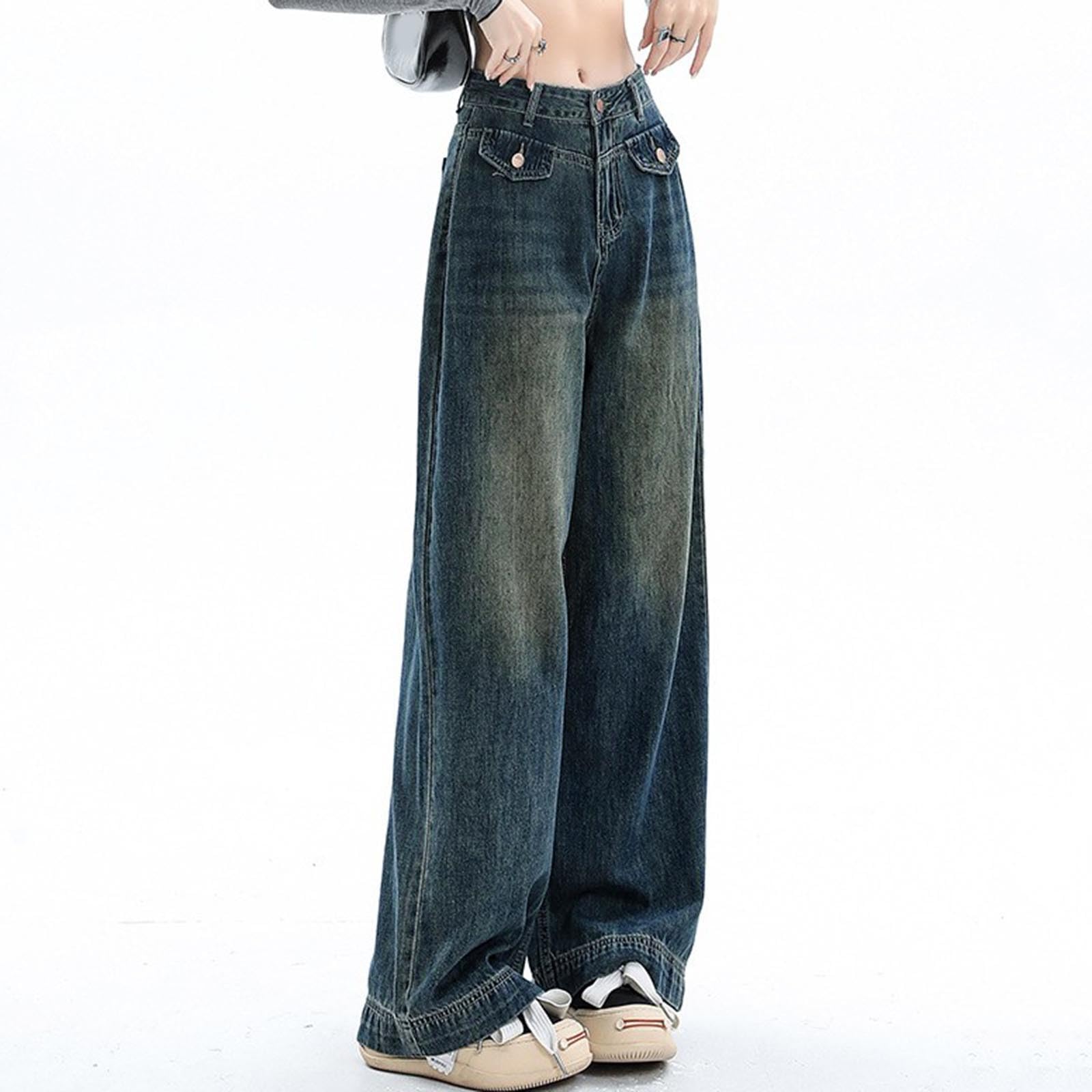 Pantalini Donna Jeans Larghi Pants Low Pantaloni Baggy Y2K Eleganti Balloon Elasticizzati Zampa Larga Wide Invernali Gamba Alta Strappati Glitterati Curvy