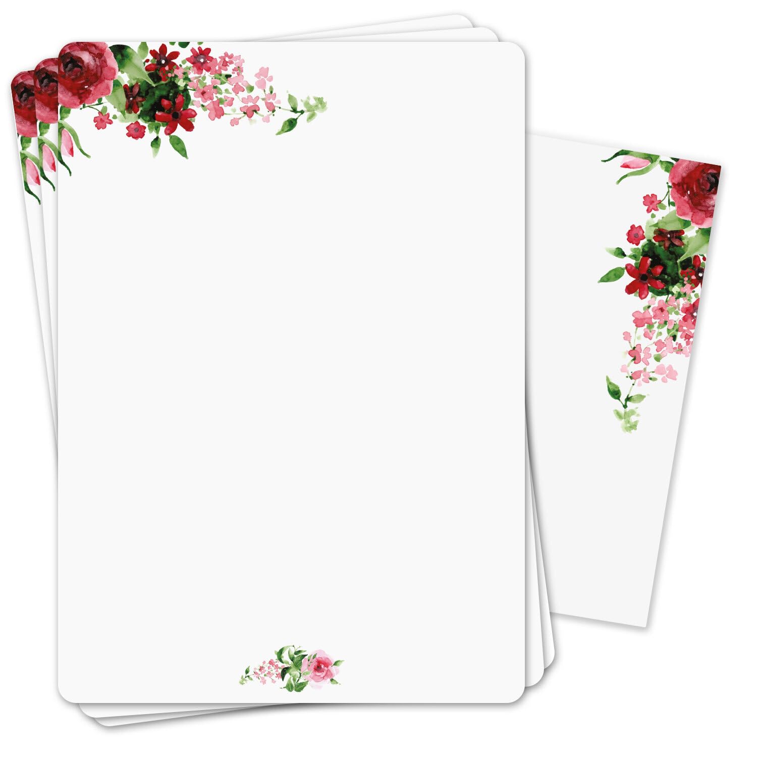 Writing Paper Set Rose Motif with Envelopes, 50 Sheets 90 g/m² DIN A4, Rounded Corners, Stylish Writing Paper, Versatile, Birthday Certificate Menu, DV1519
