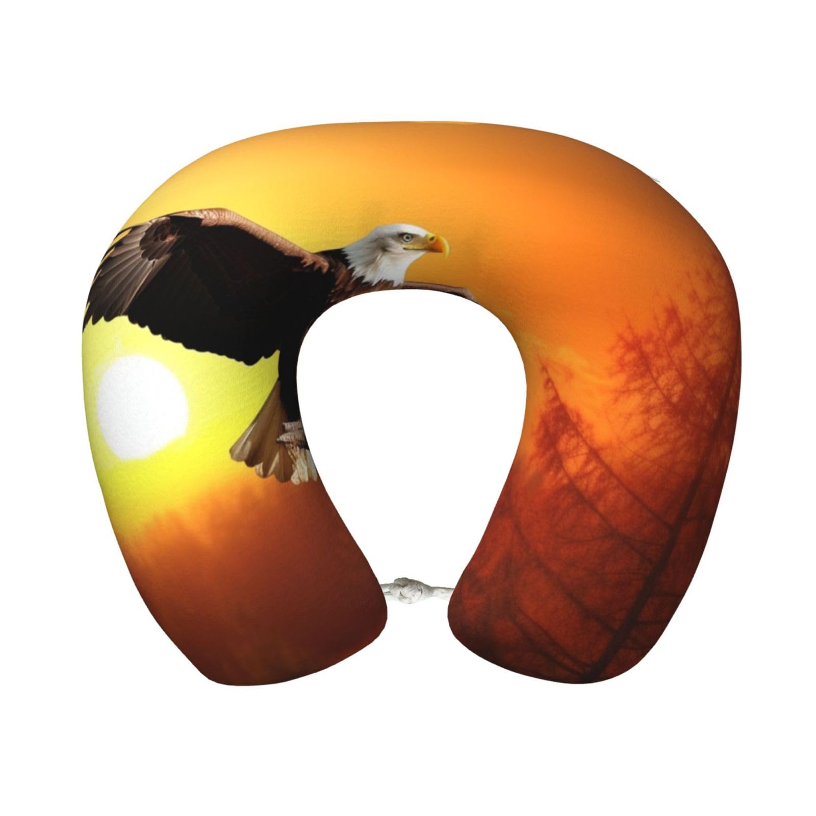 FekiLoot Travel Pillow for Sleeping, Golden Sunset Bald Eagle Travel Neck Pillow Comfortable U Shape Memory Foam Neck Rest Support Portable Travel Accessories Suitable for Airplane Car Office