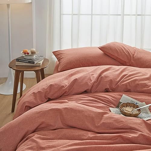 Miniatura 3 de Juego de funda de edredón de 3 piezas, 100% algodón lavado, funda de edredón con textura parecida al lino, transpirable, duradera, suave y cómoda
