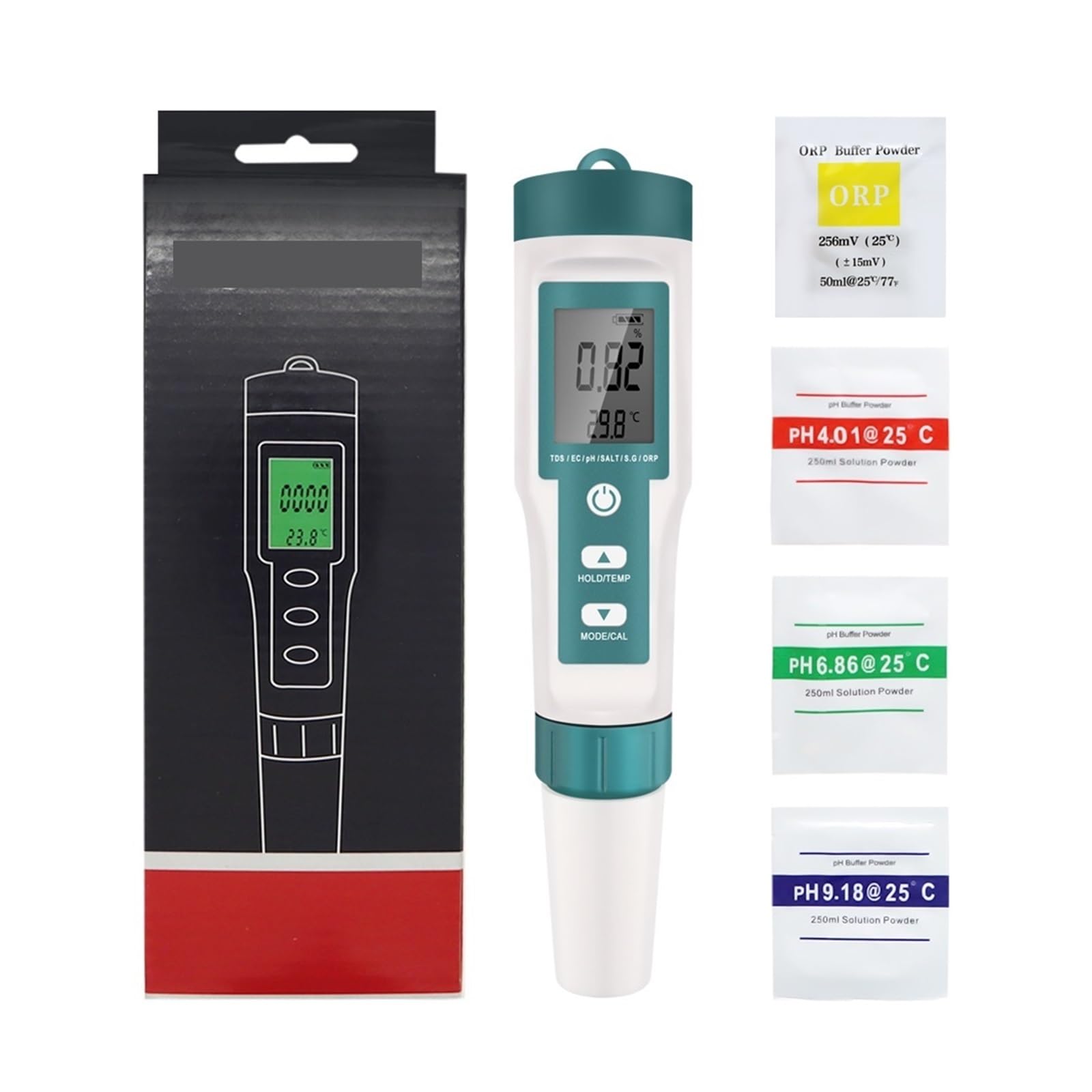 Tester dell'Acqua, 7 in 1 Monitor della qualità dell'Acqua misuratore di PH Tester salinità Strumento rilevamento Temperatura for acquari con Filtro for Piscina(Without Backlight)