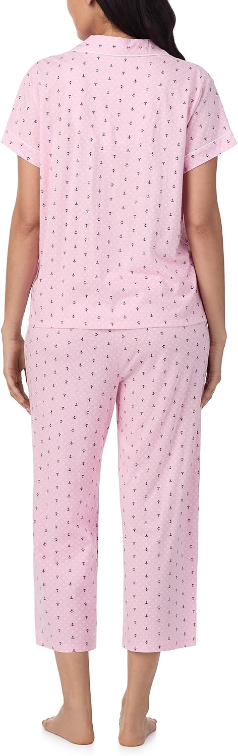Nautica Pajamas for Women Set, Womens Lightweight Short Sleeve Button Down Pajama Shirt & Capri Pants, Lounge Sets PJs Women image 3